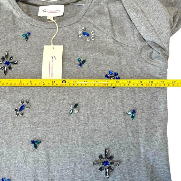 NWT Vince Camuto Rhinestone Sweatshirt Top Sz.L Gray Embellished Cotton Preppy - Picture 8 of 11
